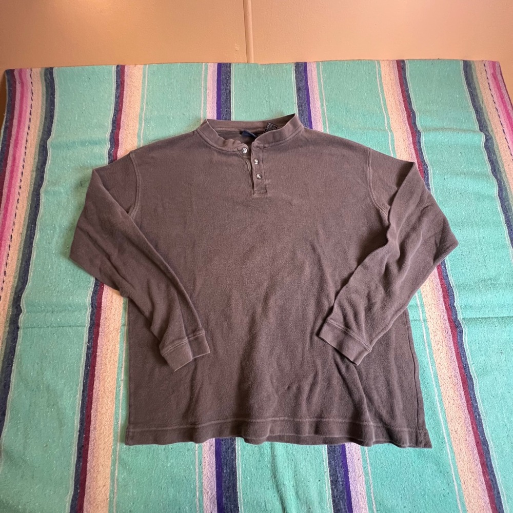 Dockers Henley Shirt Mens L Gray Waffle Knit Cotton Long Sleeve Casual Top